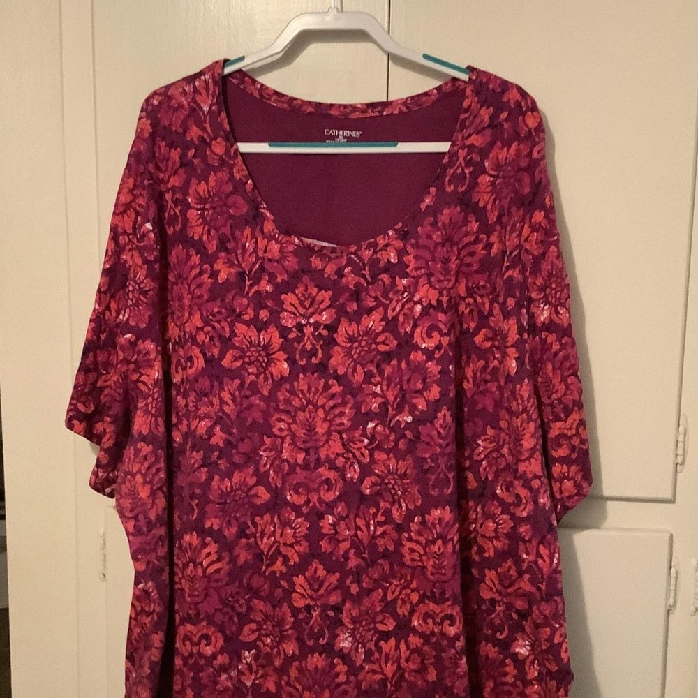 Catherines Purple Floral 5X - 34/36 Short Sleeve Shirt